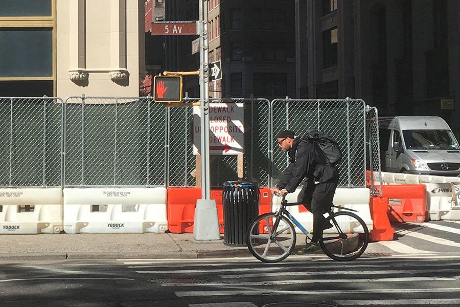 Barriers provide lane delineation at New York City construction site