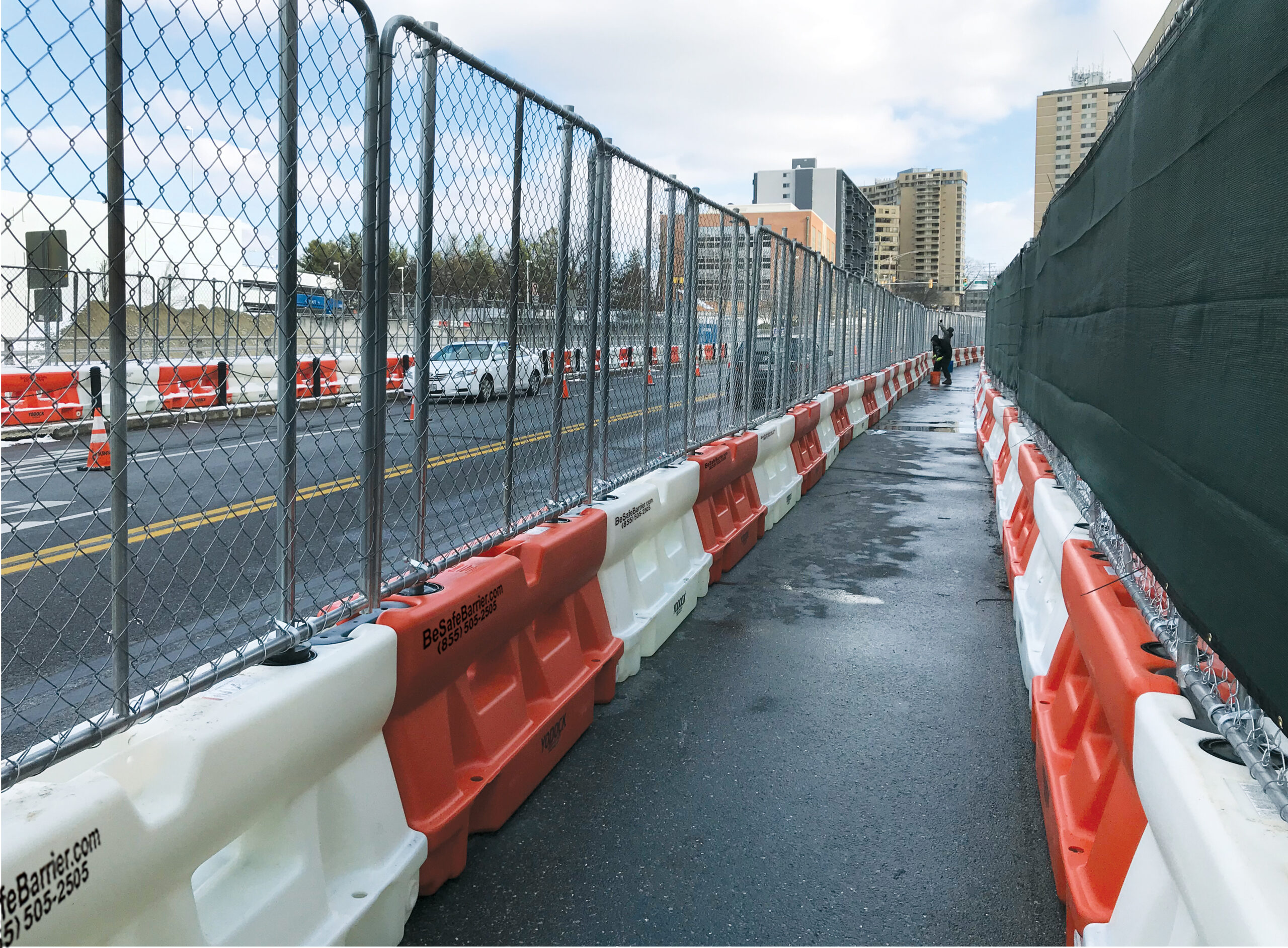 Pedestrian Lane delineation - barriers with fence on top